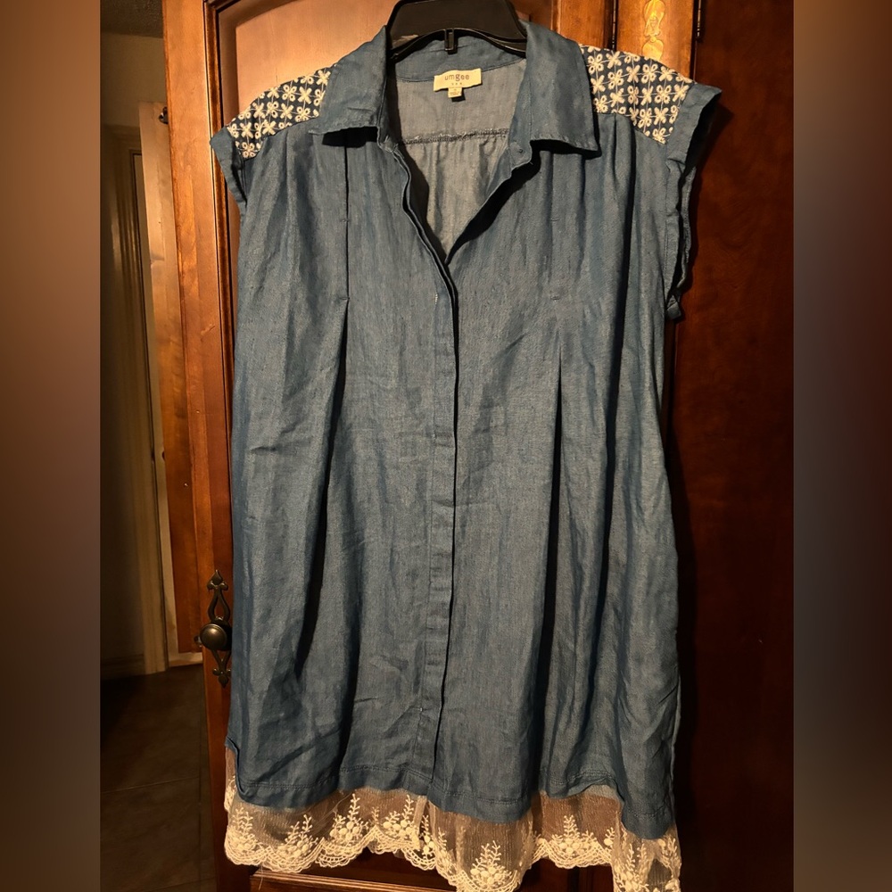 Umgee Denim Dress With Lace